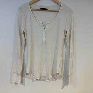 ABERCROMBIE & FITCH Sz L Waffle Thermal Long Sleeve  Quarter Button Y2K